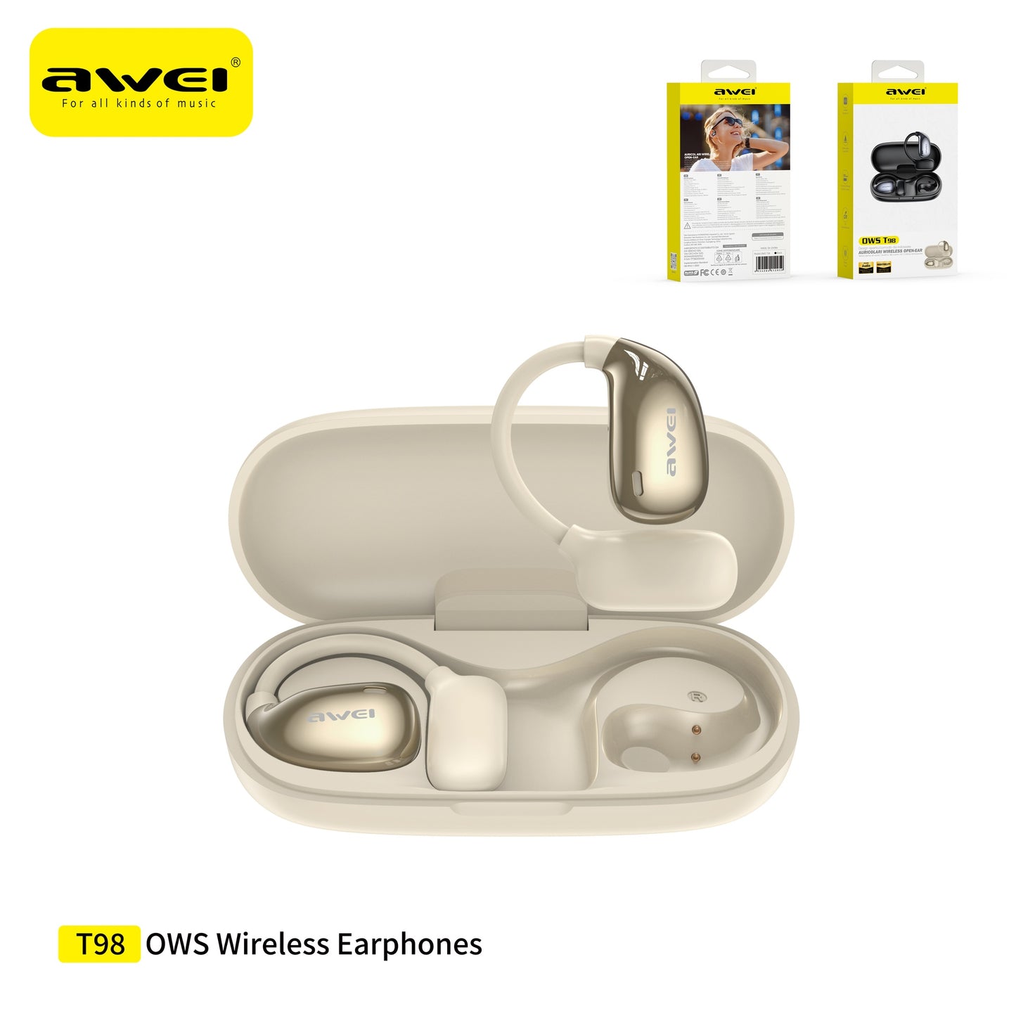 AWEI T98GD Auricolari OWS Conduzione Aerea Oro
