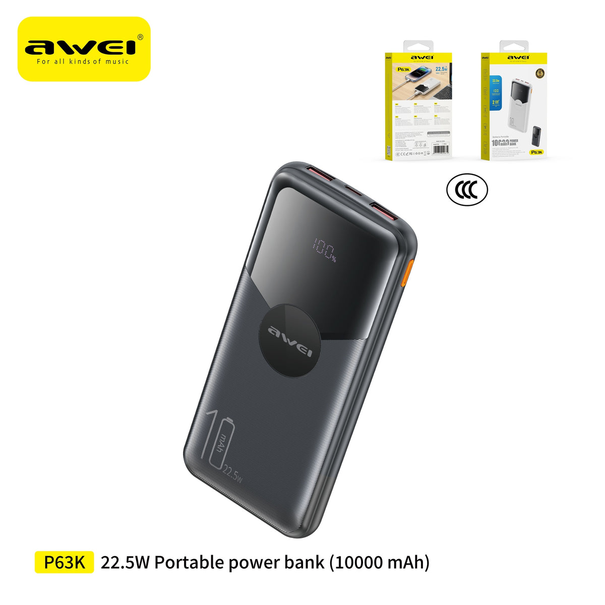 AWEI P63K Power Bank Doppia USB 10000 mAh - Black