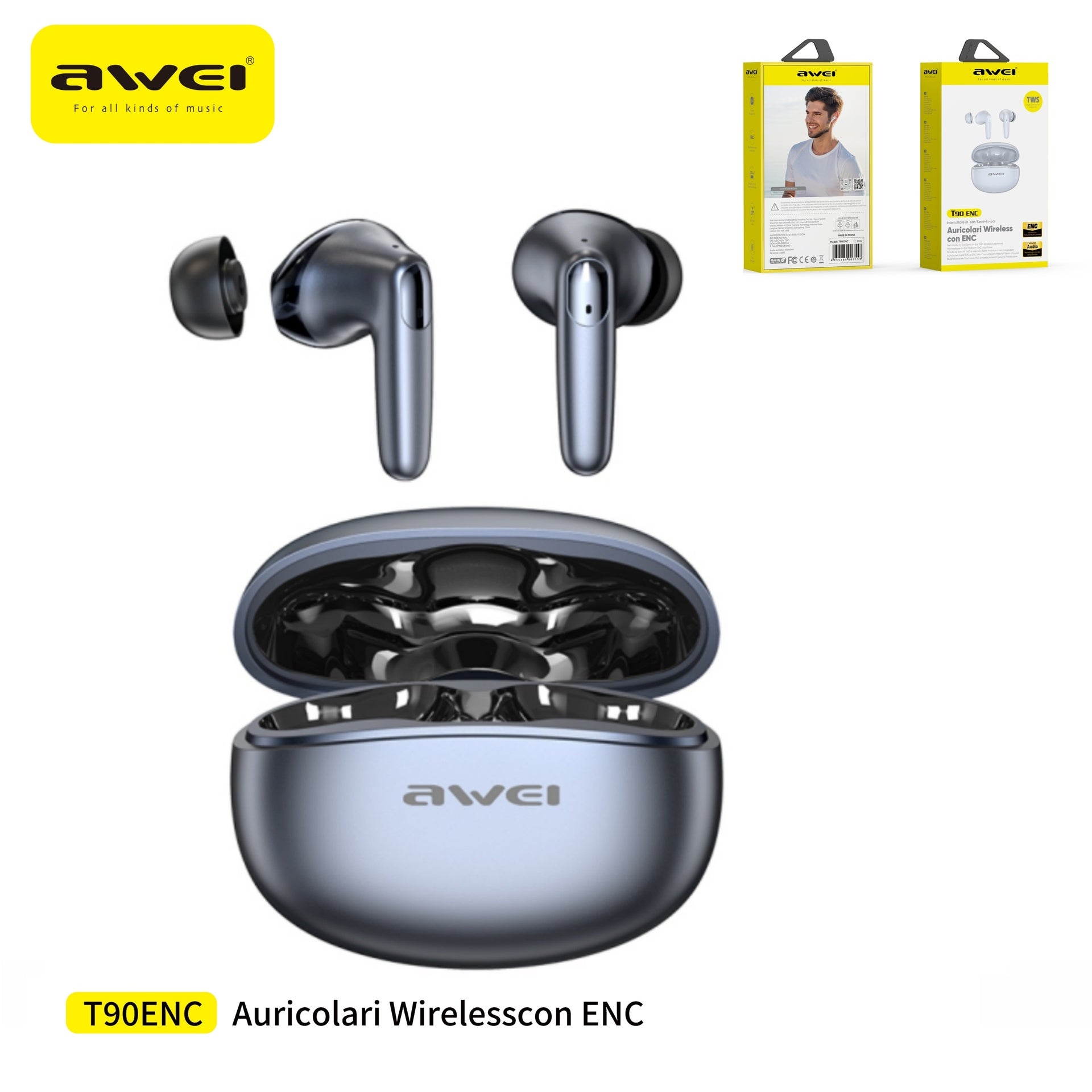 AWEI T90ENC Auricolari 2 in 1 In-Ear / Open-Ear - Black
