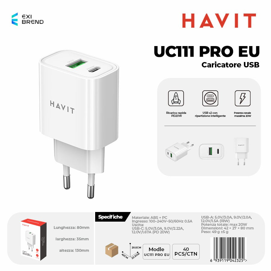 HAVIT UC111 PRO EU WH Caricatore USB