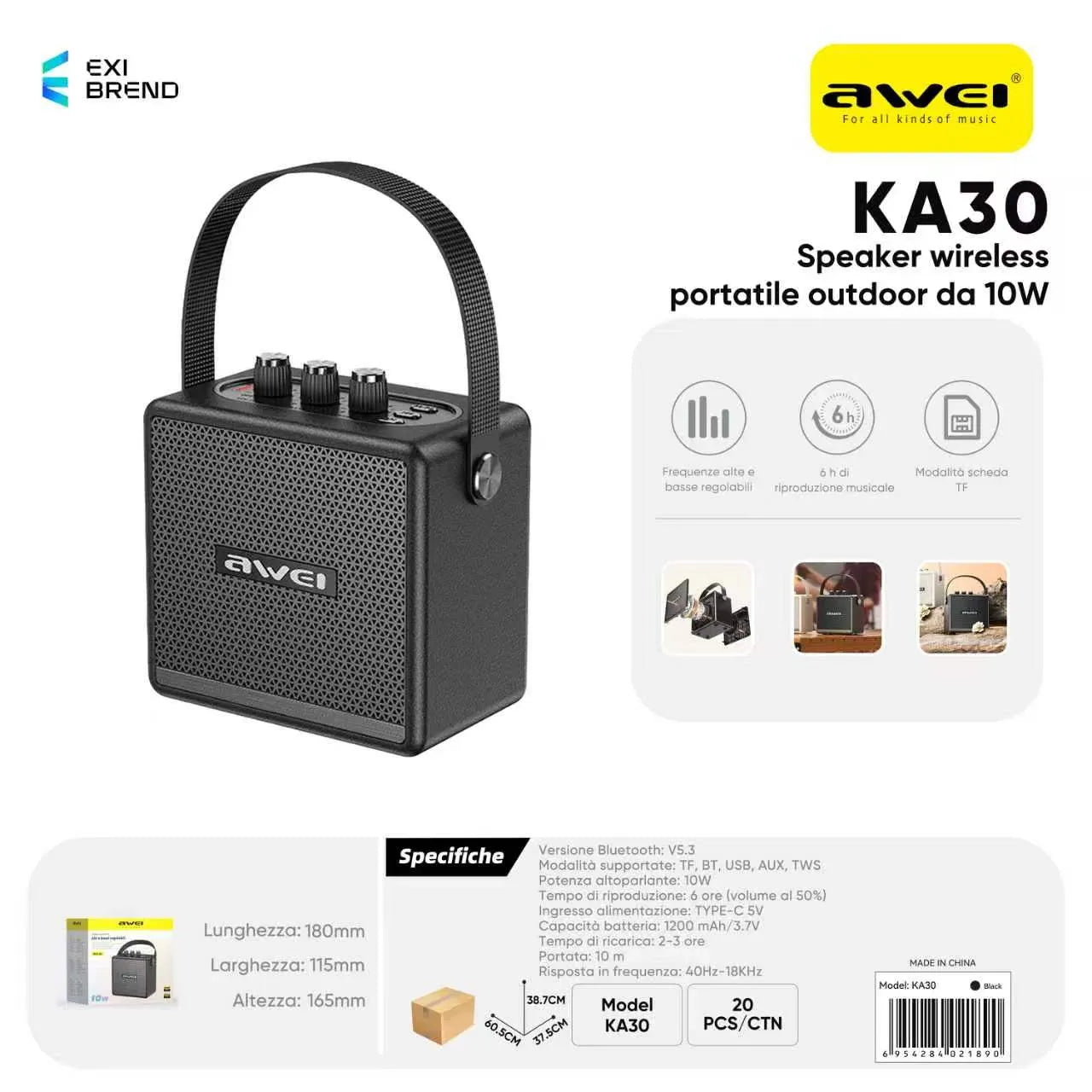 AWEI KA30 Cassa Bluetooth da Esterno - Black