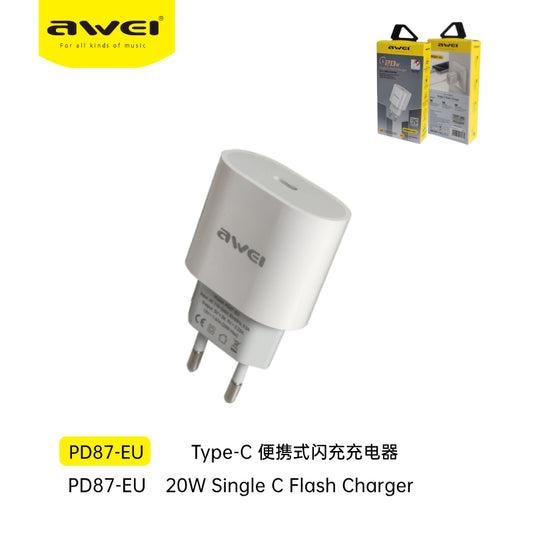 AWEI PD87-EU 20 W Caricatore Auto con Ingresso Type-C