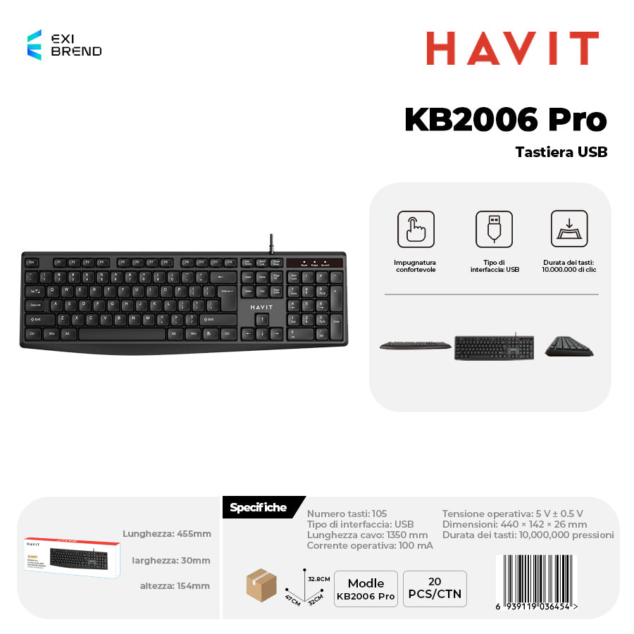 HAVIT KB2006 Pro Tastiera USB Plug&play