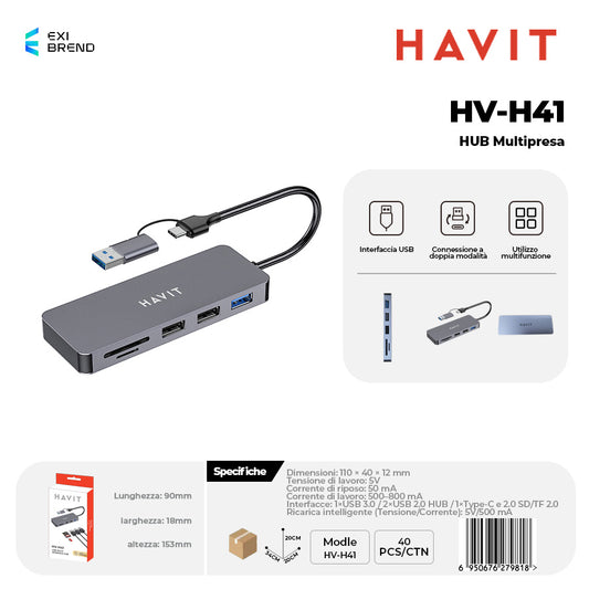 HAVIT HV-H41 Hub 1xusb3,0 2x Usb2,0 TF / SD