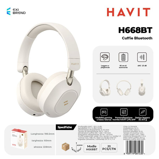 HAVIT H668BT Cuffie Bluetooth 5,4 Batt.500 mAh - Beige