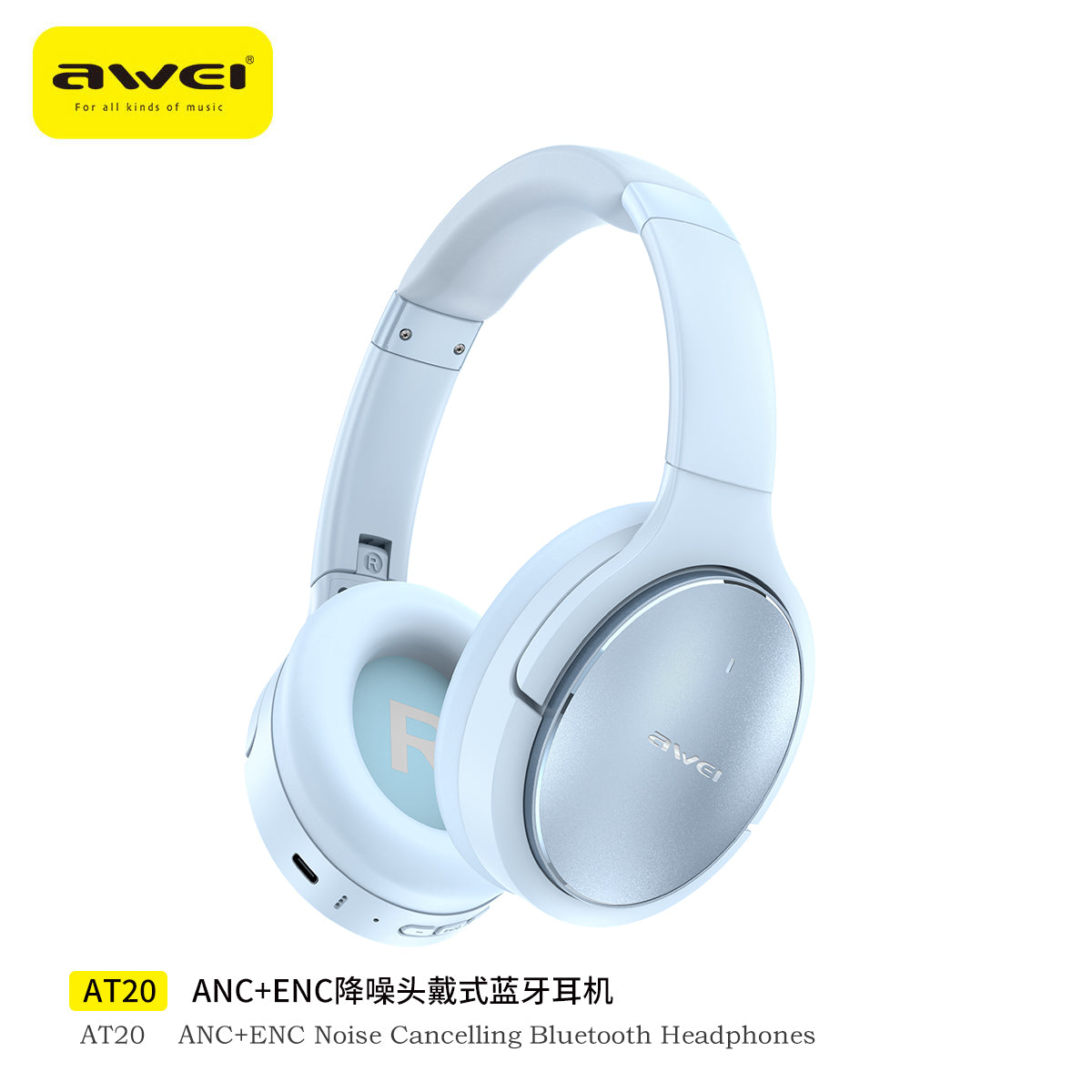 AWEI AT20 Cuffie Wireless ANC ENC Audio Spaziale - Blue