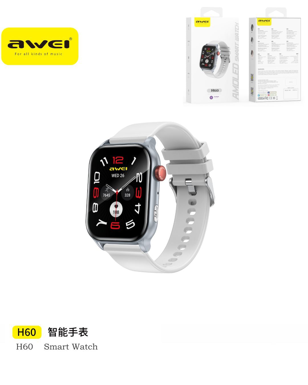 AWEI H60 Smartwatch Display AMOLED - Silver