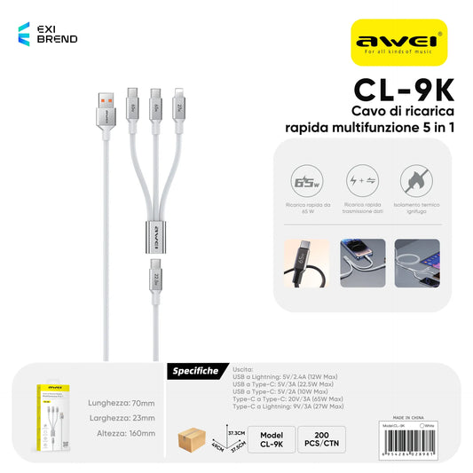 AWEI CL-9KWH Cavo Dati Multi CarIcatore 5 in 1