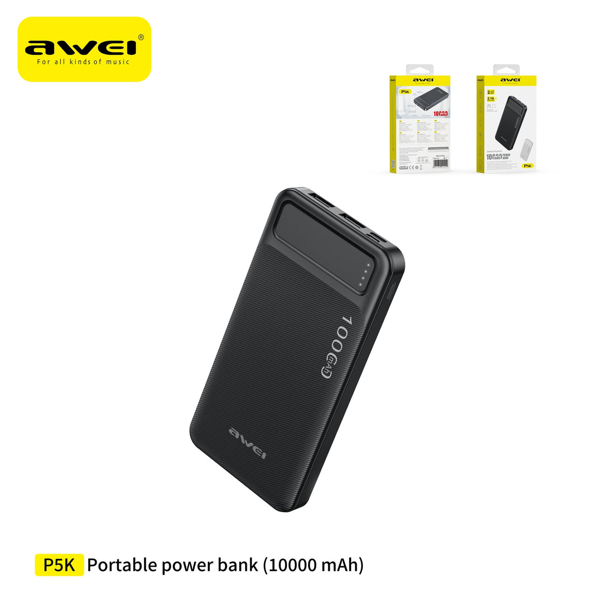 AWEI P5K Power Bank USB in Polimero 10000 mAh - Black
