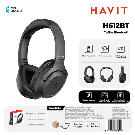 HAVIT H612BT Cuffie Bluetooth 5,4 Peso 225g - Black