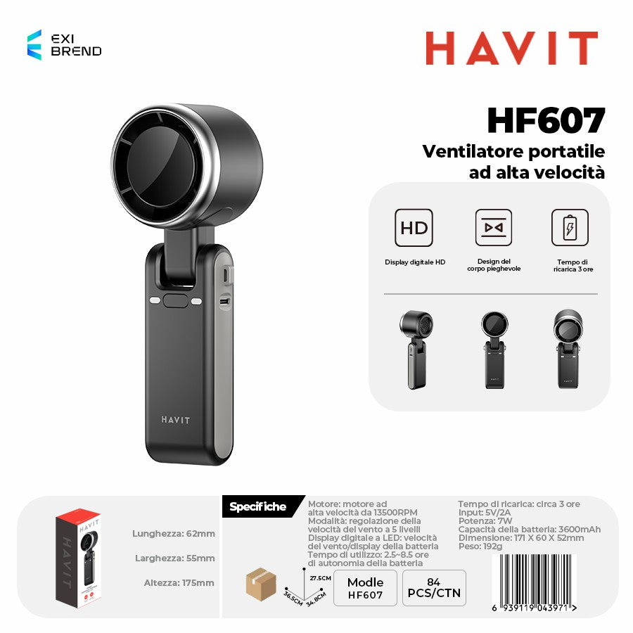 HAVIT HF607 Small Home Appliances-Ventilatore Portatile Ad Alta Velocità - Black