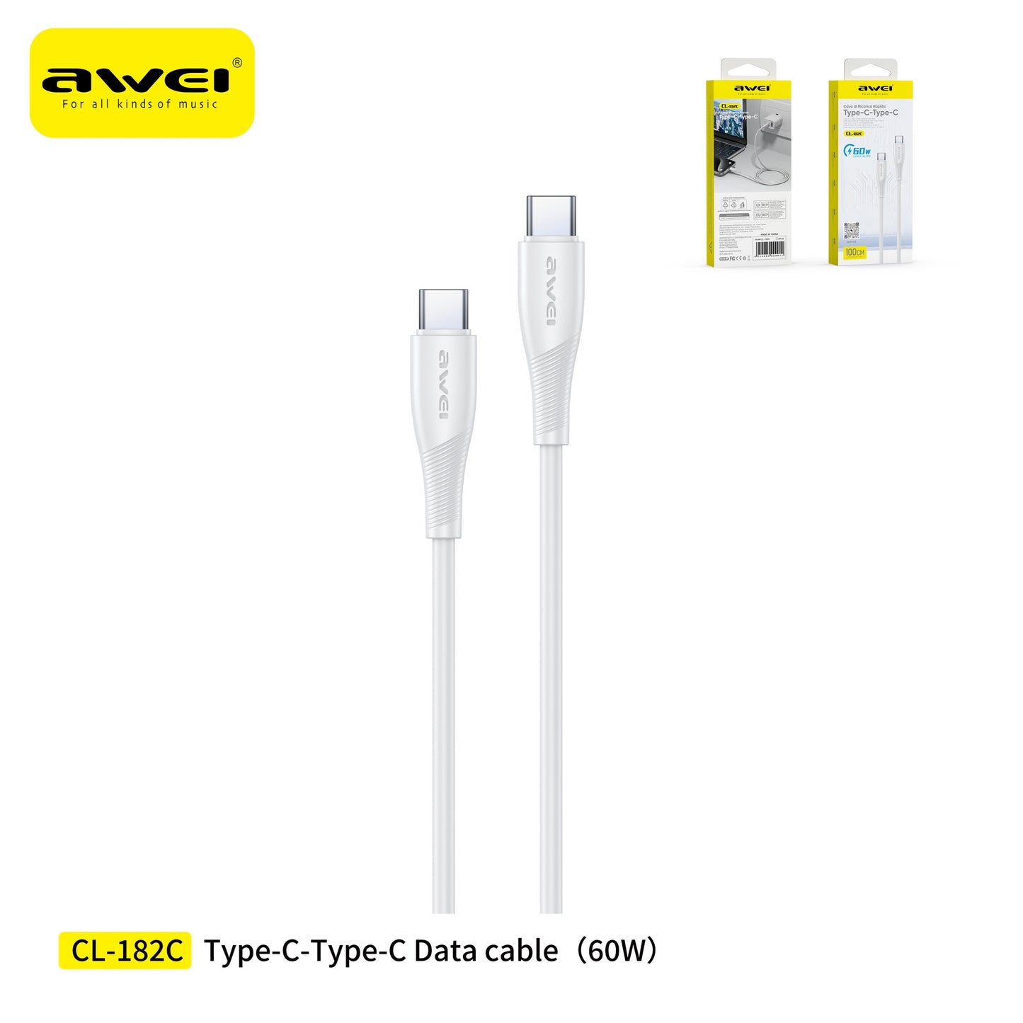 AWEI CL-182CWH Cavo con Doppio Type-C 1 m
