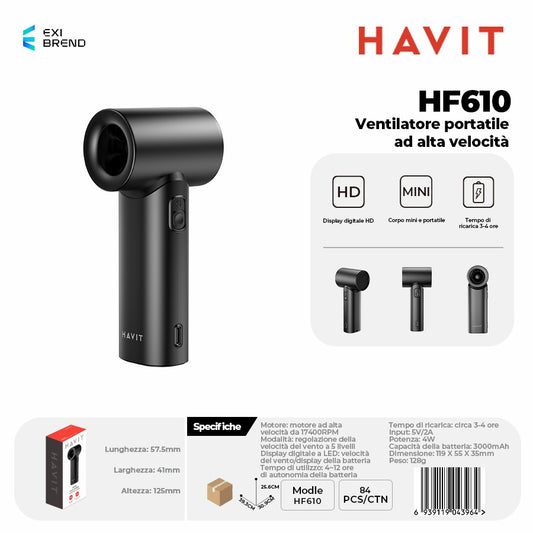 HAVIT HF610 Small Home Appliances-Ventilatore Portatile Ad Alta Velocità - Black