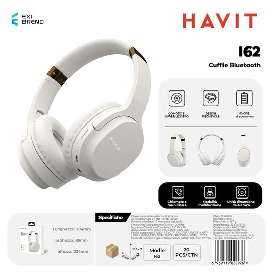 HAVIT I62 Cuffie Bluetooth Multimodali Bluetooth / AUX Alt.40 mm 400 mAh - Beige