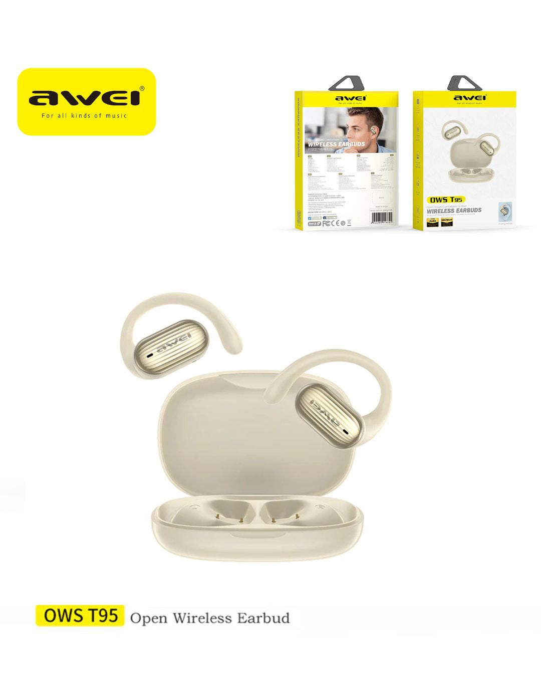 AWEI T95 Auricolari OWS Wireless - Beige