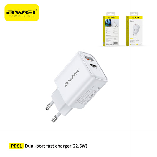 AWEI PD81-EU Caricatore USB Type-C con Ricarica Rapida 22,5 W - White