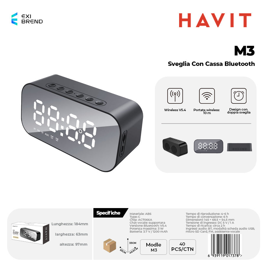 HAVIT M3 Sveglia con Speaker Bluetooth 5 in 1