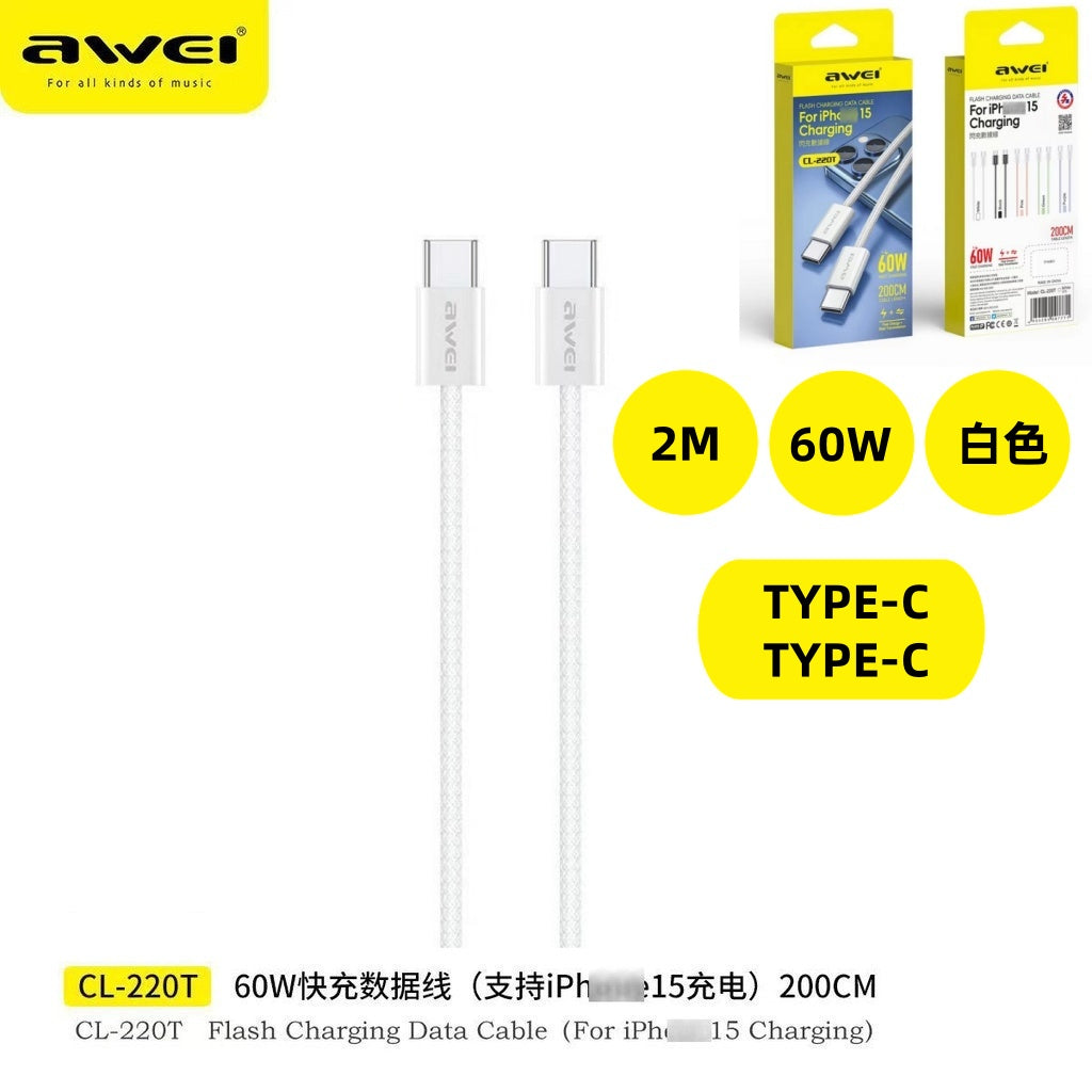 AWEI CL-220TWH Doppio Type-C Cavo Nylon 2 m