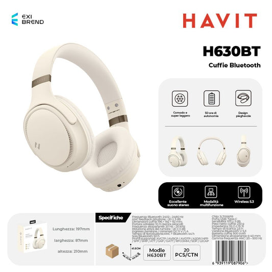 HAVIT H630BT Cuffie Bluetooth Pieghevole Altoparlante 40 mm 500 mAh - Beige