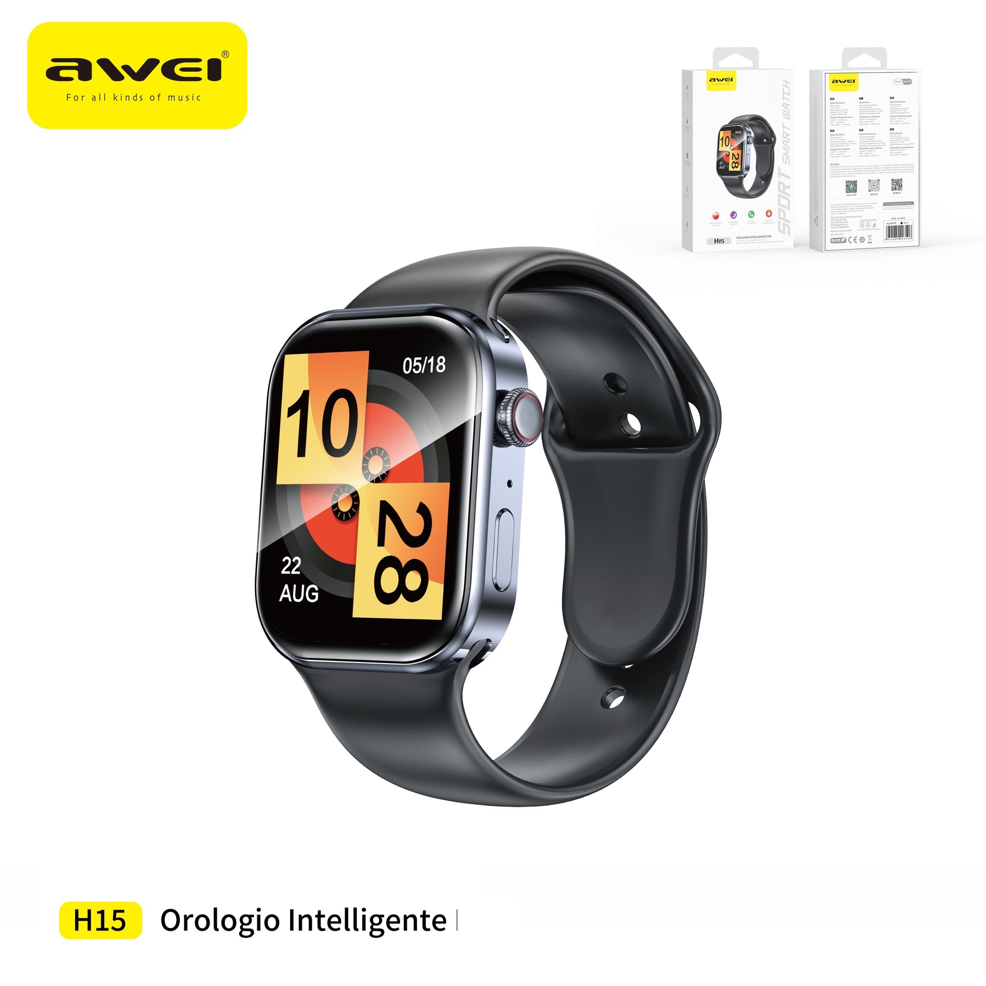 AWEI H15 Smartwatch Impermeabile 100 Modalità Sport - Black