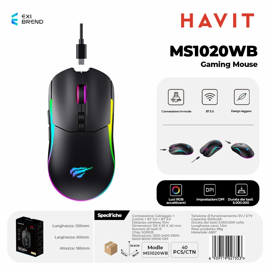 HAVIT MS1020WB Mouse Wireless Gaming - Black