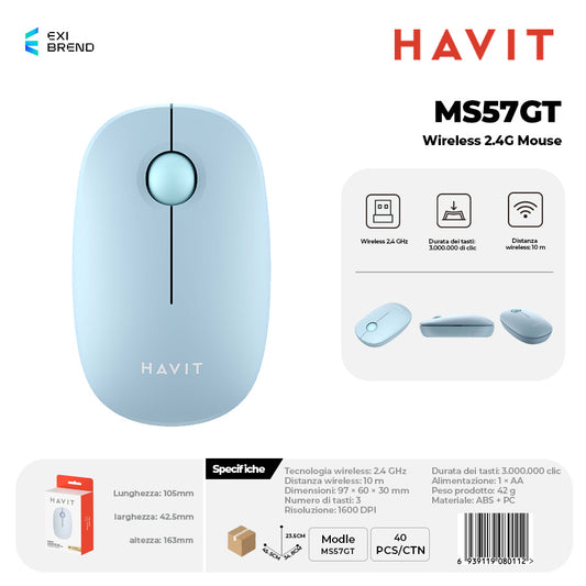 HAVIT MS57GT Wireless 2,4 GHz Mouse DPI 1600 Peso 42g - Blue