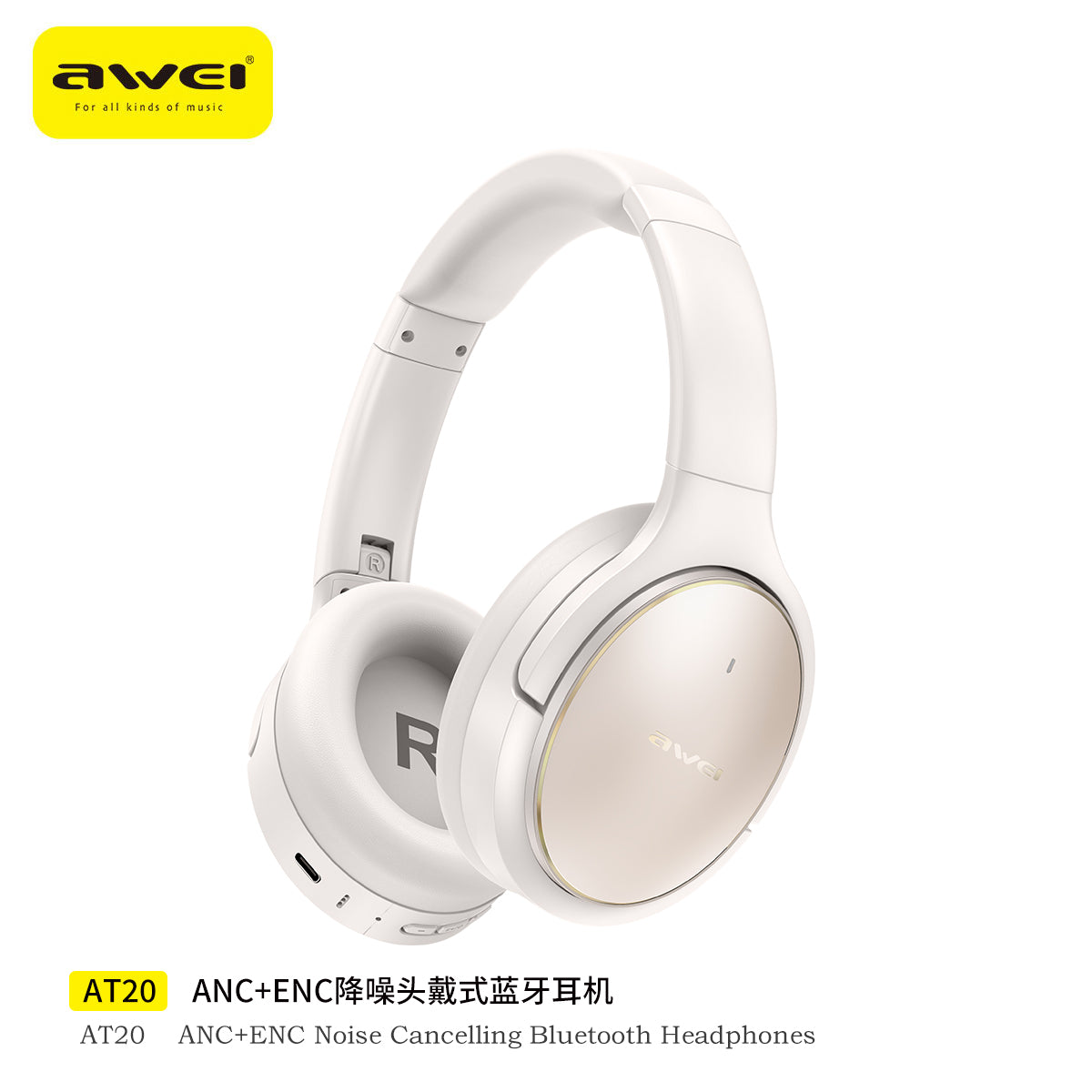AWEI AT20 Cuffie Wireless ANC ENC Audio Spaziale - Beige