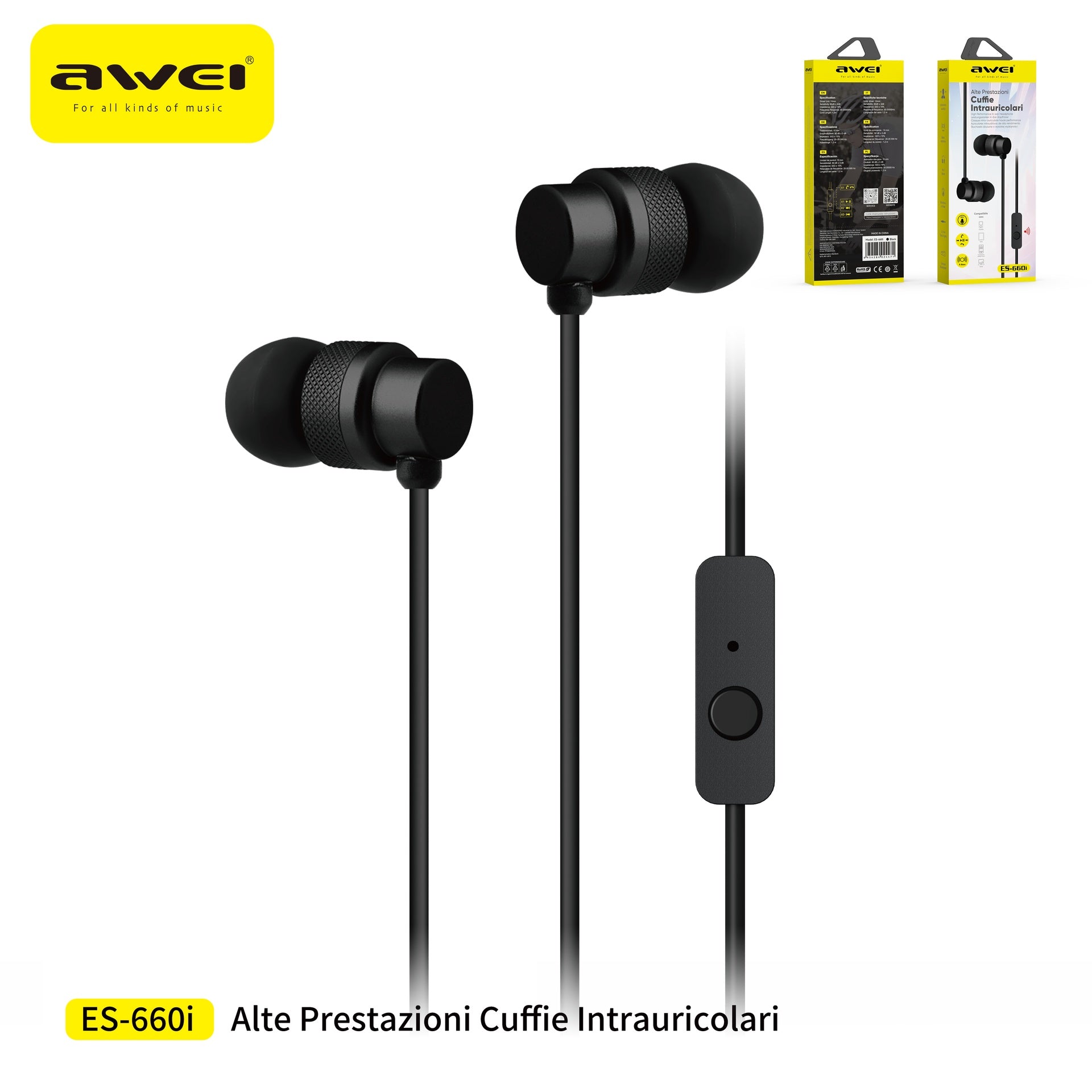 AWEI ES-660i Auricolari Cablati 3,5 mm