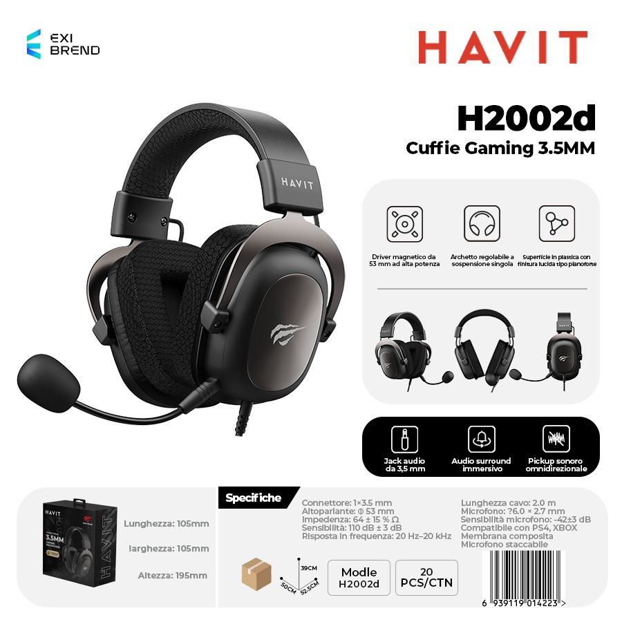 HAVIT H2002D Cuffie Gaming Altoparlante da 53 mm con Attacco 3,5 mm - Black