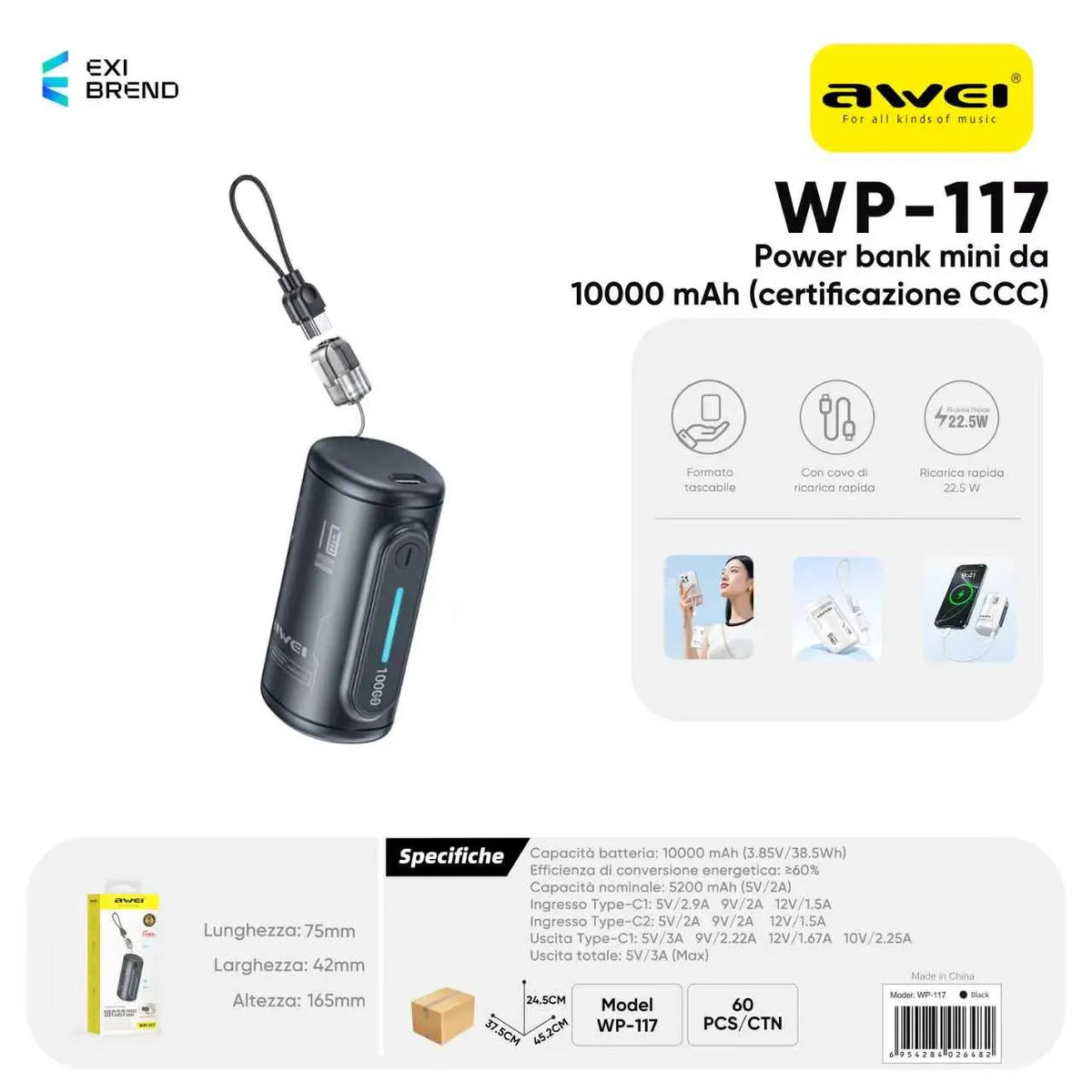 AWEI WP-117 Mini Power Bank Portatile