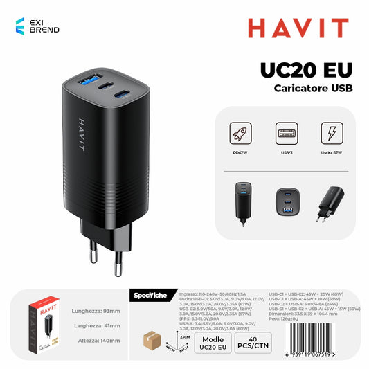 HAVIT UC20 EU Caricatore USB