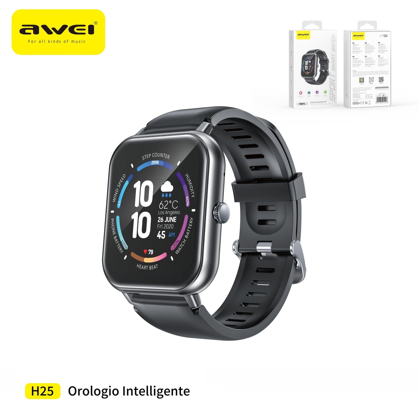 AWEI H25 Smartwatch Impermeabile 100 Modalità Sport - Black