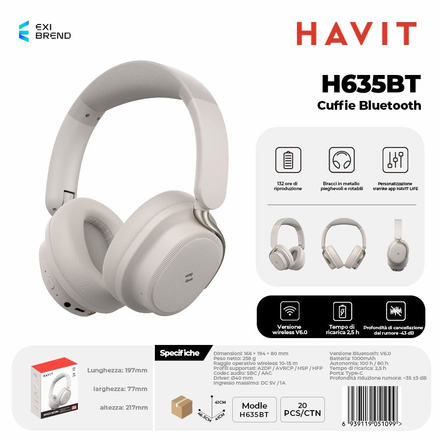 HAVIT H635BT Cuffie Bluetooth - Beige