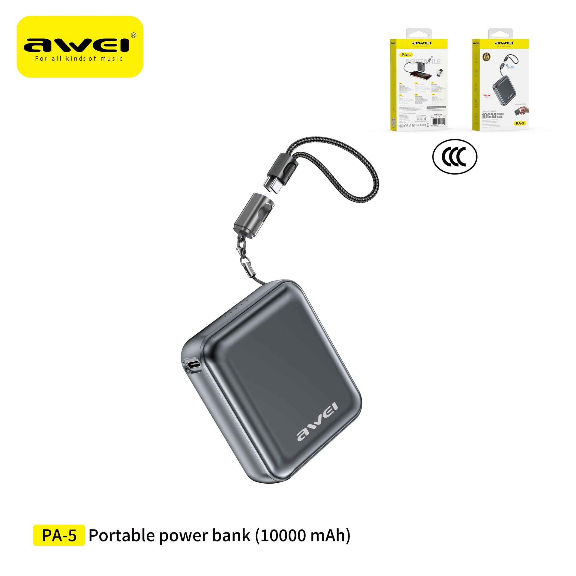 AWEI PA-5 Power Bank con Cavi 10000 mAh