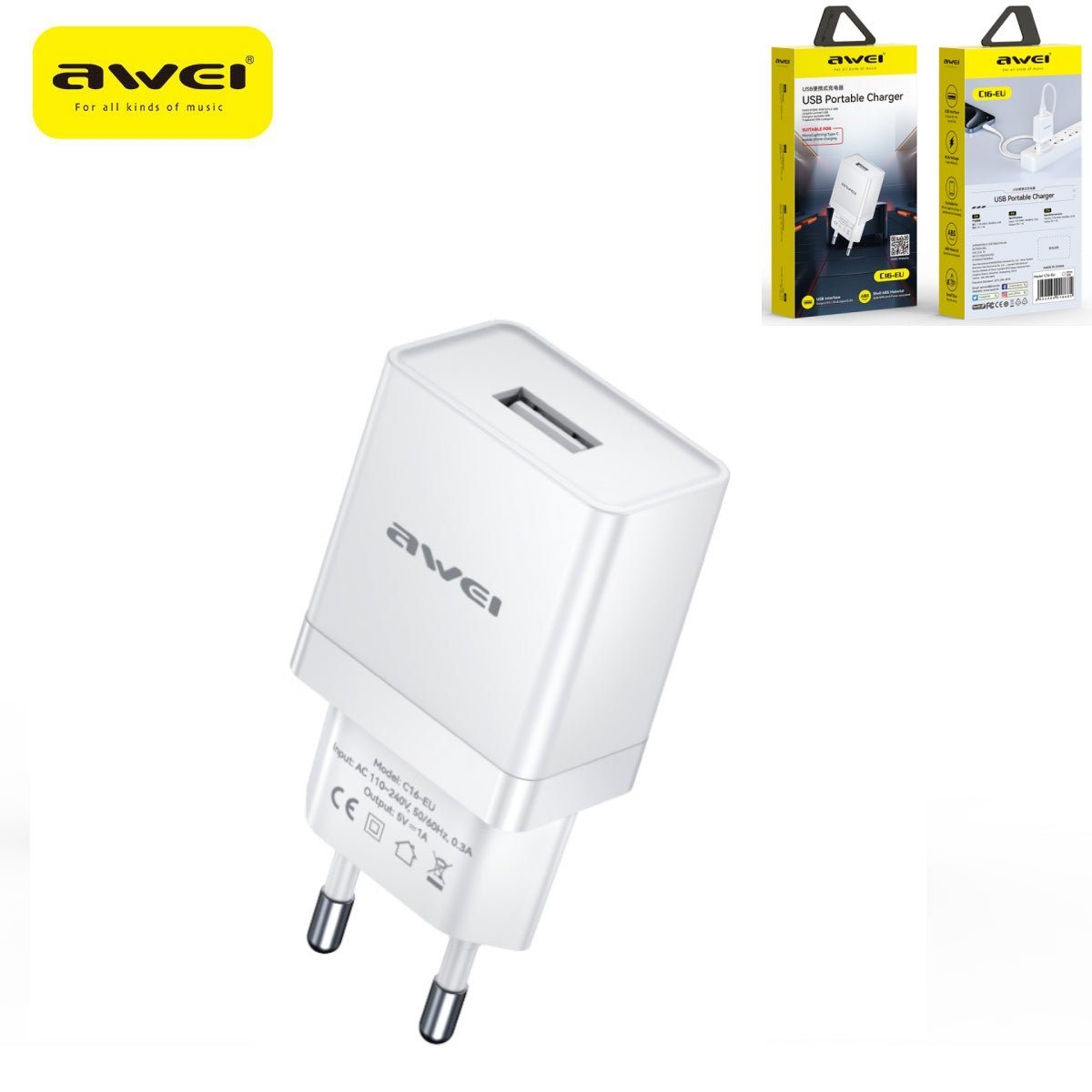 AWEI C16-EU 5 W Caricatore Auto con Ingresso USB