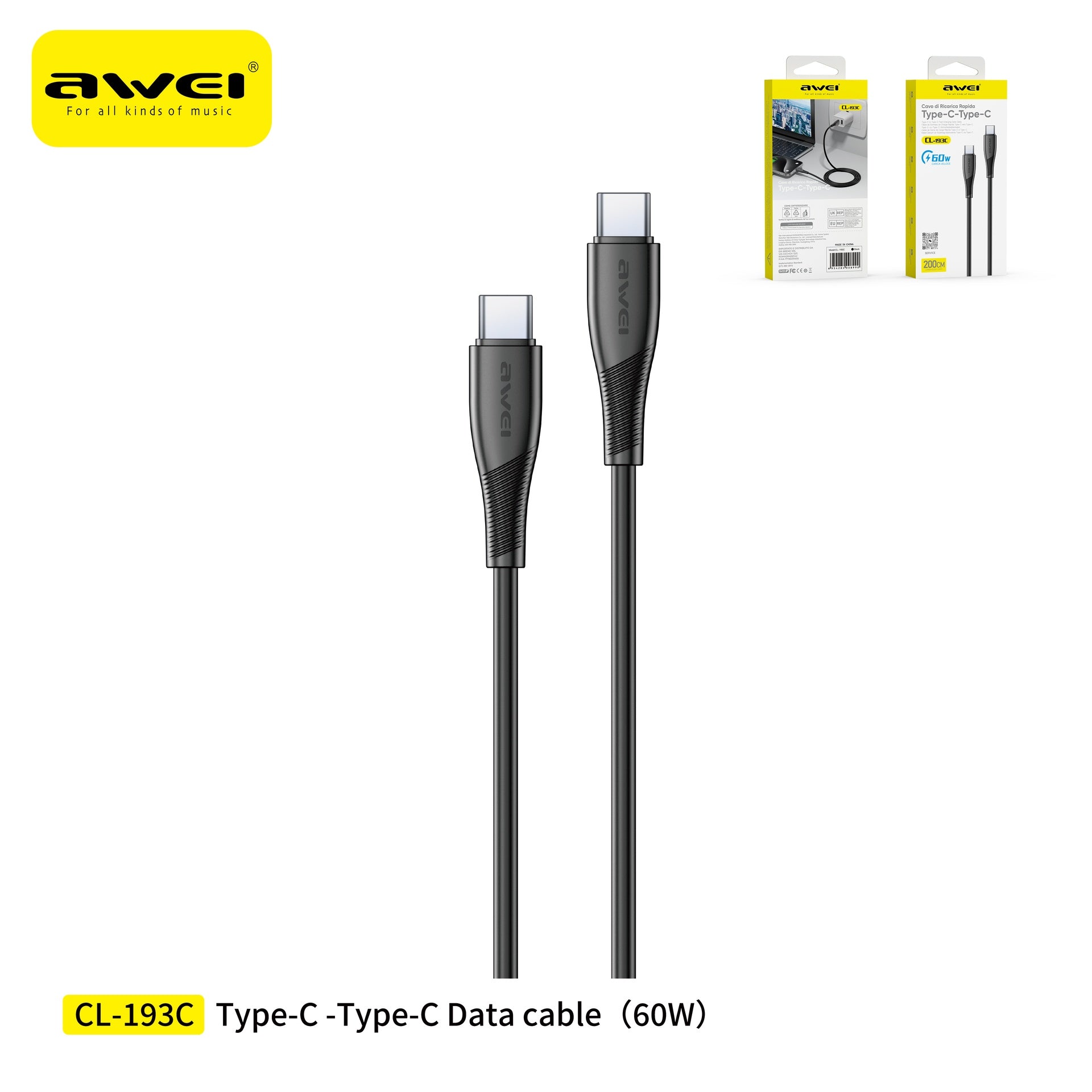 AWEI CL-193CBK Doppio Type-C Cavo 2 m