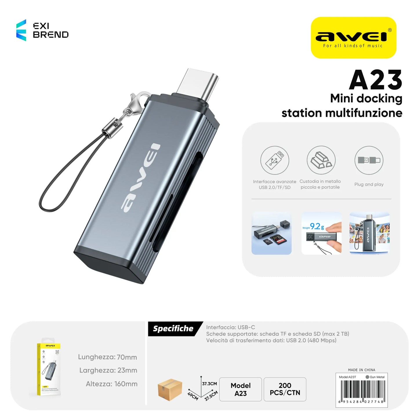 AWEI A23T Adattatore Type-C a Scheda SD
