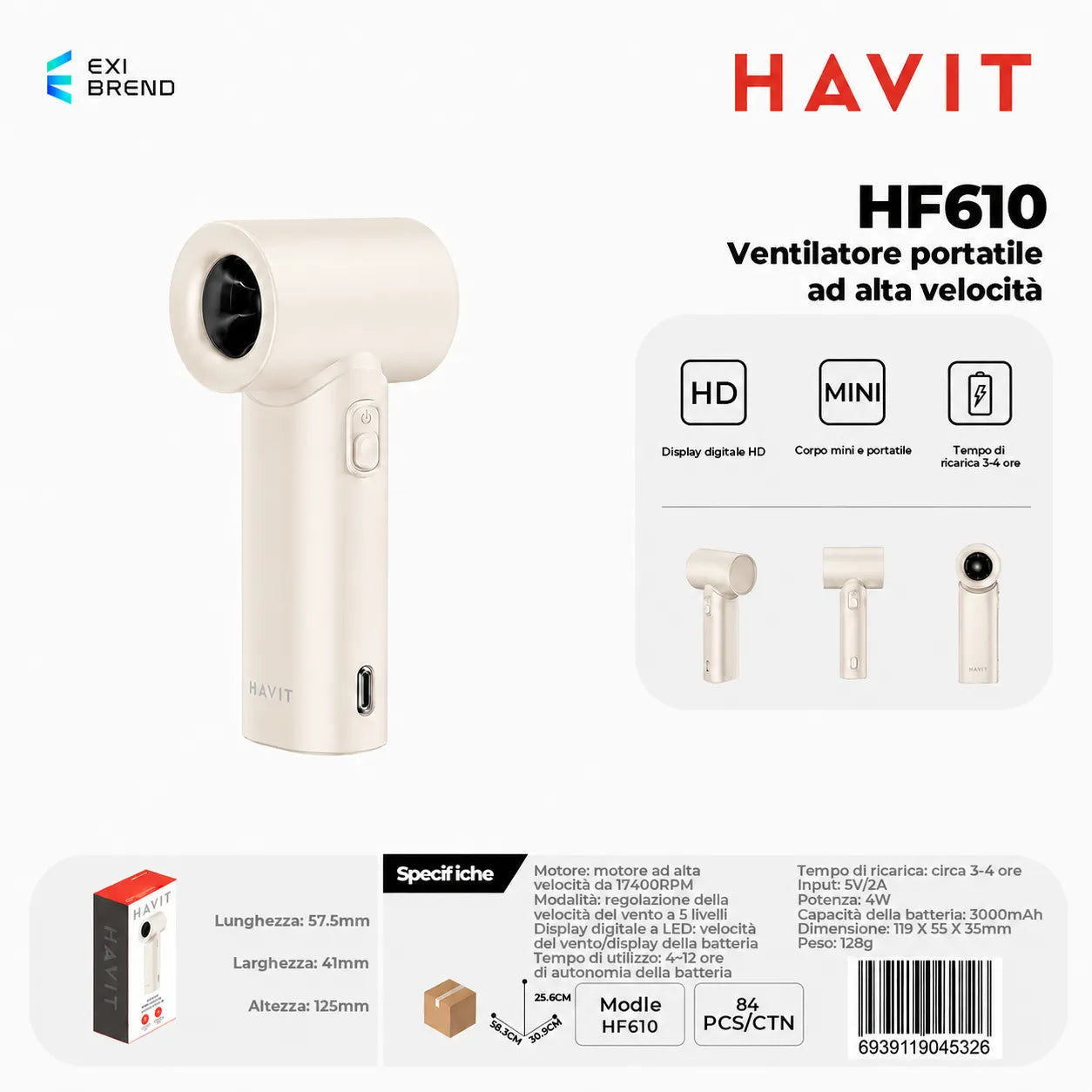 HAVIT HF610 Small Home Appliances-Ventilatore Portatile Ad Alta Velocità - White
