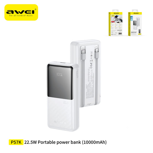 AWEI P57K Power Bank con Cavi 20000 mAh - White