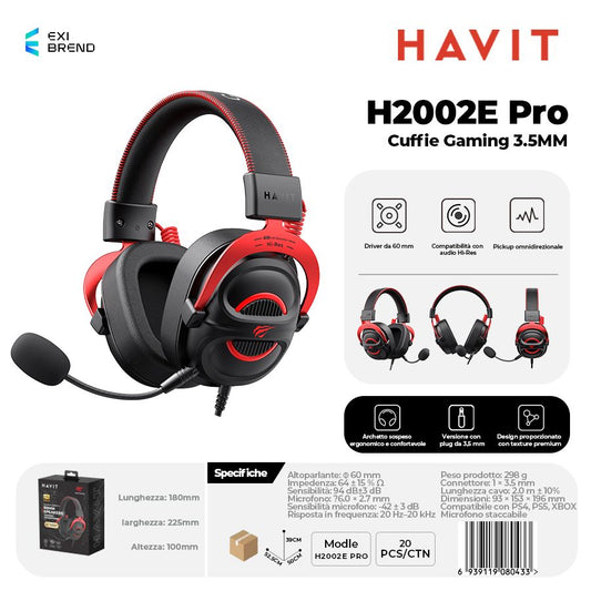 HAVIT H2002E Pro Cuffie Gaming Attacco 3,5 mm Compatibile con Console